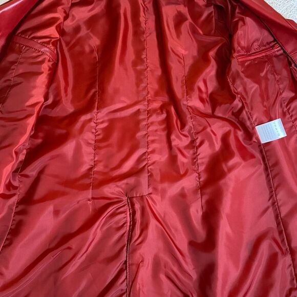 JCCOLLECTION Leather Coat German Half Trench Lined Notched Lapel Womens M Red - Picture 4 of 15